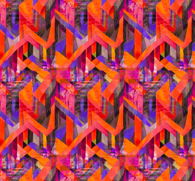 Katoen tricot oranje abstract motief "nightclub"